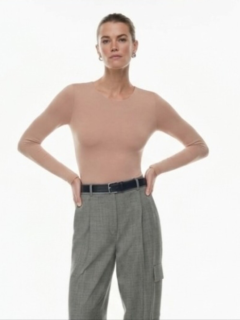 NWT Aritzia Babaton Contour Long Sleeve Bodysuit Neutral Brown Taupe Size Large